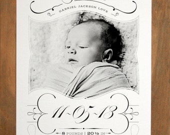 Birth Announcement - ("Yesteryear") - Size A9 - Vintage, Elegant