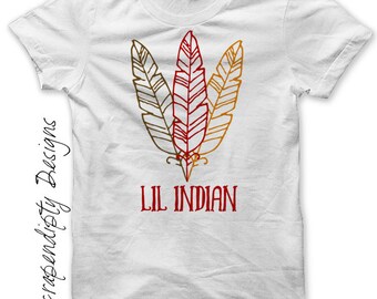 Iron on Thanksgiving Shirt - Lil Indian Iron on Transfer Tee / Thanksgiving Feather Childrens Clothing / Baby Boy Thanksgiving Outfit IT470