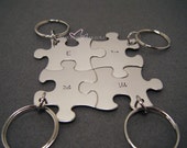 Puzzle Piece Keychain Set, Family Keychain Set, Best Friends Keychains, Initial Keychains, Set of 4 puzzle piece keychains, Gift for her