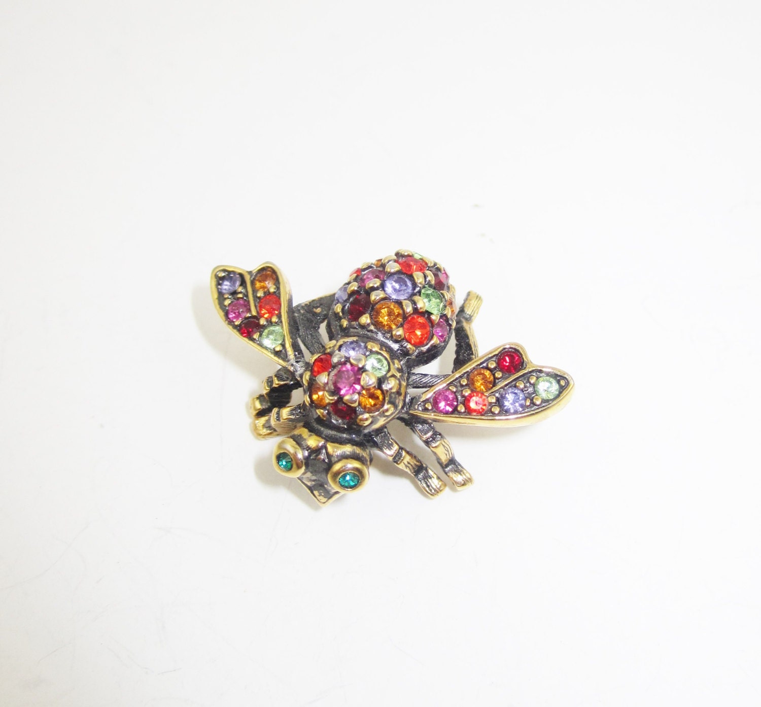 Joan Rivers Rhinestone Bee Pin Colorful Bug Brooch Signed