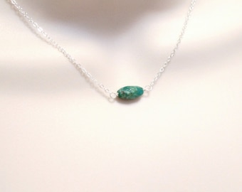 Genuine Turquoise Necklace / Minimal Simple / Single Stone / Dainty Sterling Silver Necklace / Boho / Gift for Women
