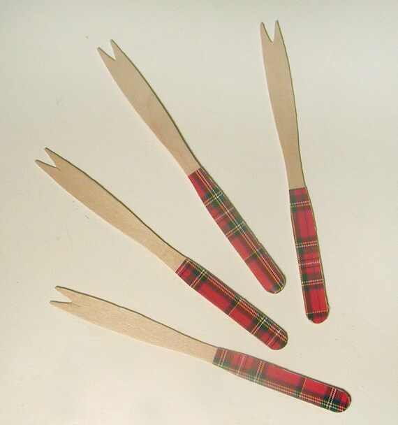 Red Tartan Plaid Cocktail/Fondue Forks - Set of 30 Il_570xn