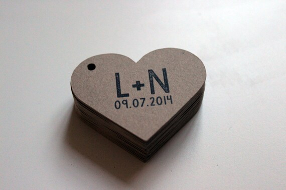 Heart Shaped Wedding Favor Tag Labels 2 inch - Set of 50 - Kraft Brown Il_570xn