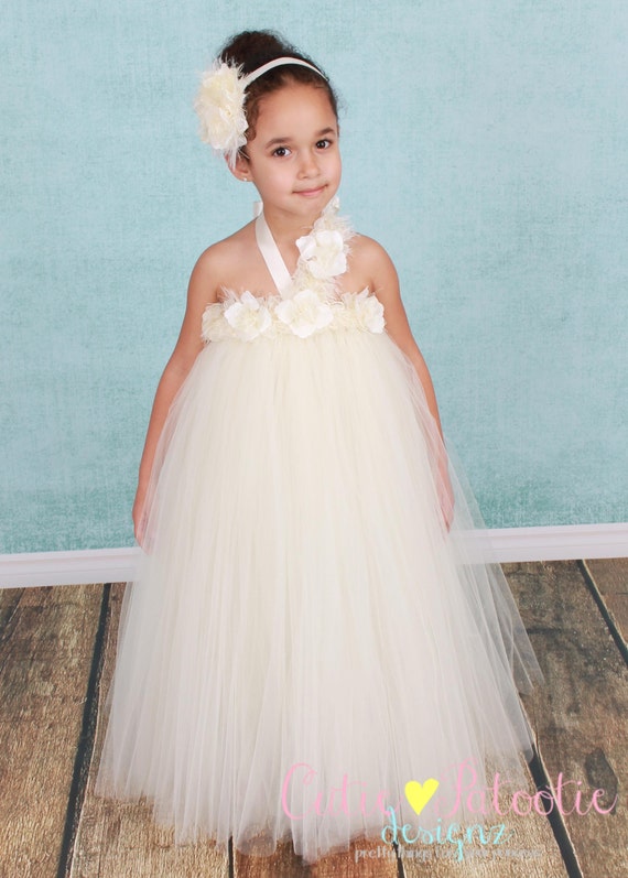 READY TO SHIP: Flower Girl Tutu Dress - Ivory - Pearl Pizzazz - 5/6 Youth Girl - Cutie Patootie Designz Il_570xn