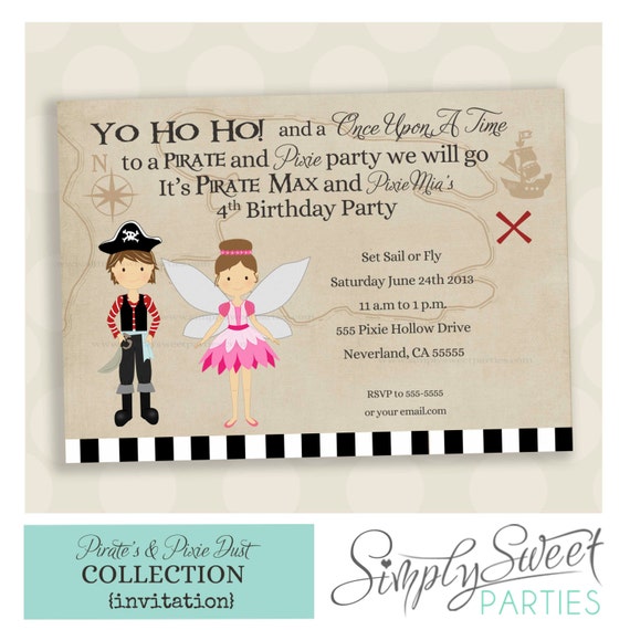 Pirate and Pixie Fairy Birthday Party DIY printable PDF Invitation Il_570xn