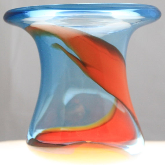 Blue and Orange Hand Blown Glass Vase Glass Art Clearance