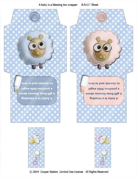 Digital Printable Tea Bag Wrappers New Baby theme Baby Tea