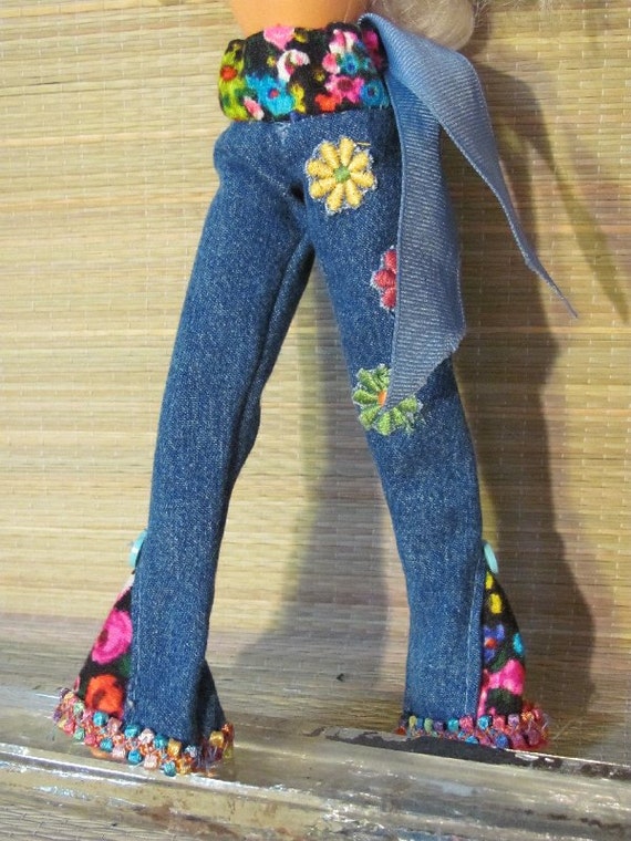 Barbie hippie jeans handmade doll 60's70's flared by