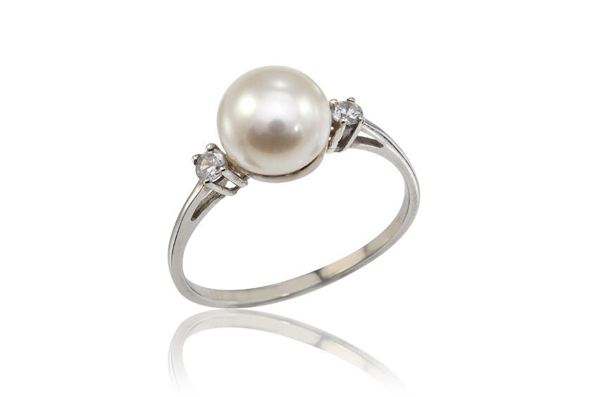 pearl engagement ring june birthstone ring pearl and diamonds gold ring dainty 14k - Pearl Wedding Ring pearl engagement ring june birthstone ring pearl and diamonds gold ring dainty 14k - Pearl Wedding Ring