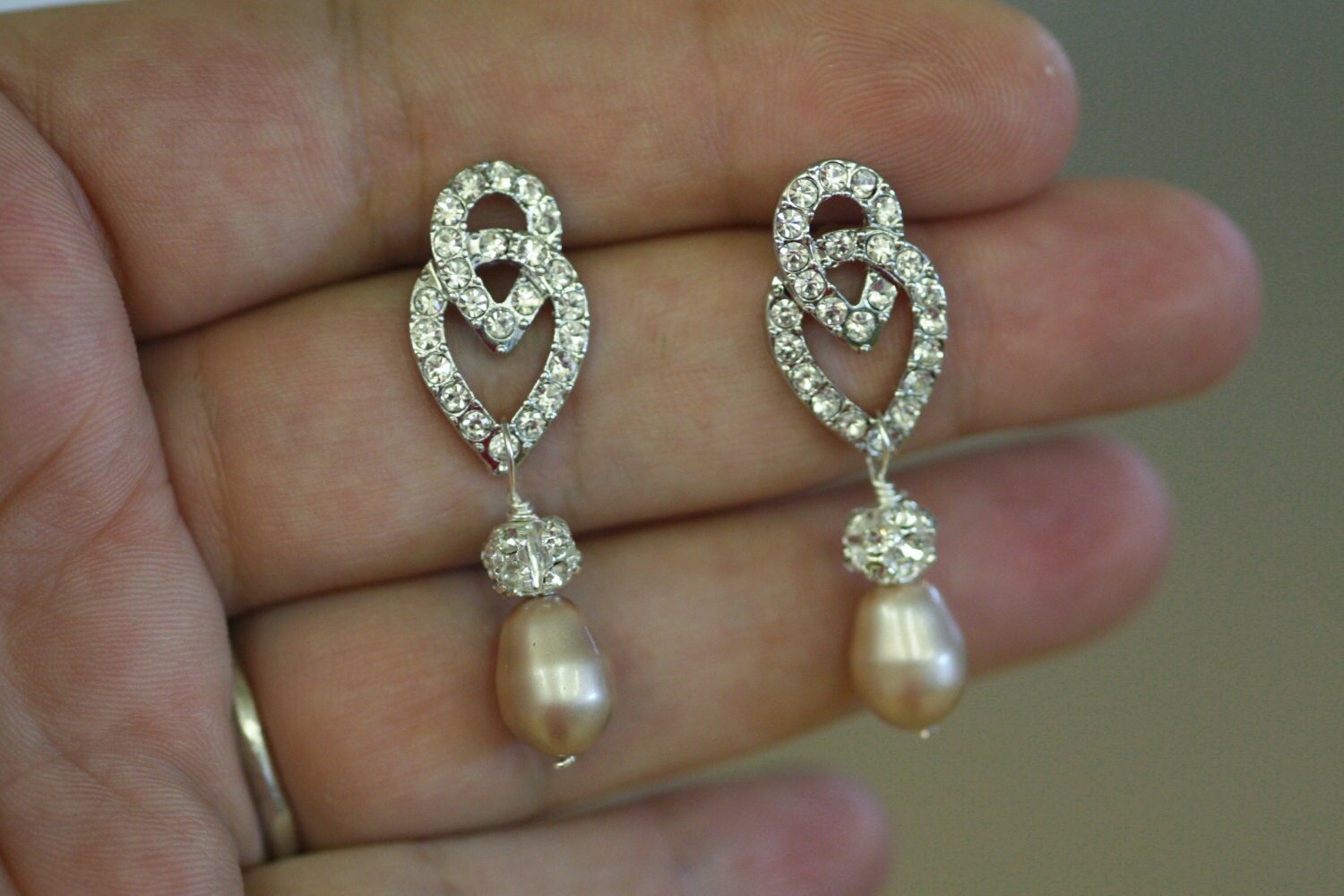 Champagne Pearl Bridal Earrings Vintage Style Bridal Wedding