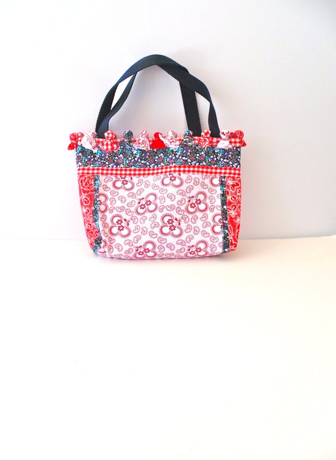 Patriotic Country Tote Bag with PomPoms American Tote Bag