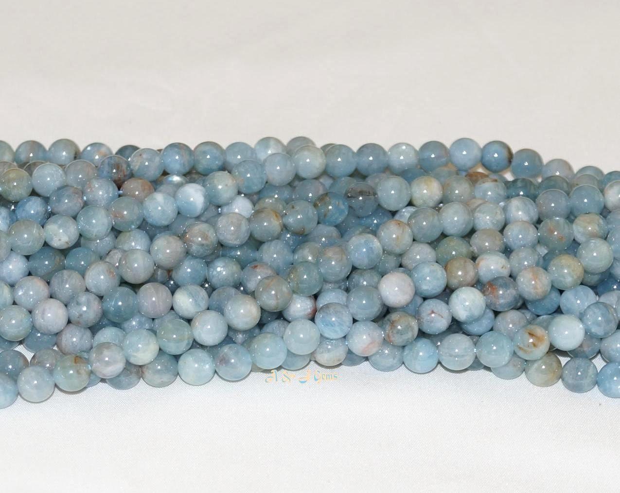 Aquamarine Multi Color Beryl 8mm Gemstone Round Bead by aandjgems