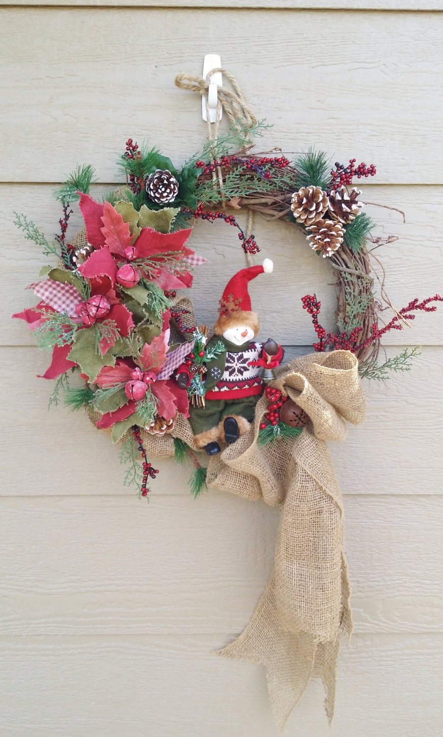 Rustic Christmas Wreath - Woodland Christmas - Snowman Wreath - READY TO SHIP!!