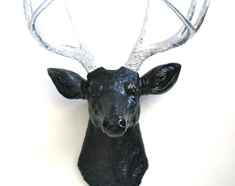 BLACK-SILVER Faux Taxidermy Deerman the Deer Head Wall Mount Wall Hanging Home Decor in black with silver antlers: Deerman the Deer Head