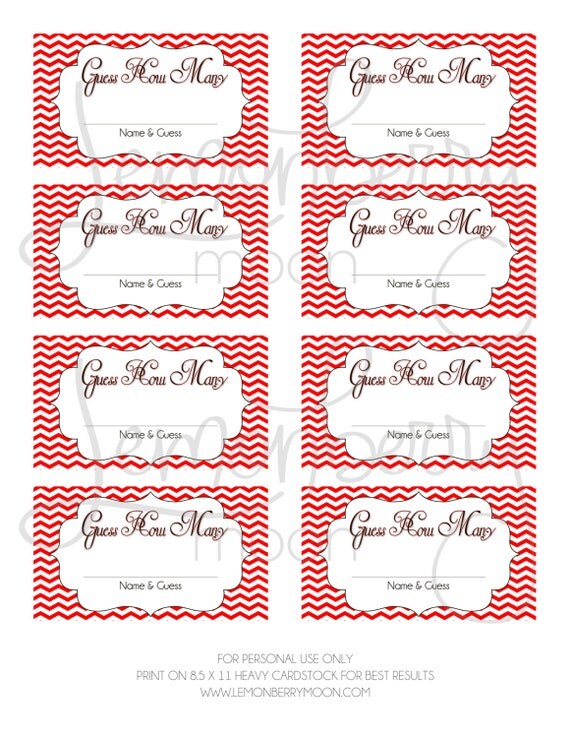 Guess How Many Printable Baby Shower or Party Game Instant Download