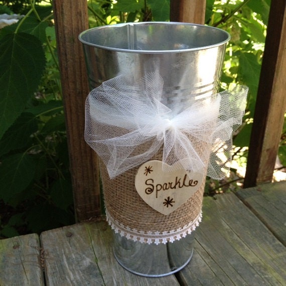 Wedding Decoration - Sparkler Pail - Burlap Wrapped - Sparkler Holder - Rustic - Cottage Chic - Country - Southern Style Decor