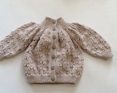 Retro style baby cardigan, Yoked baby sweater, Vintage style hand knitted baby sweater. Made to order.