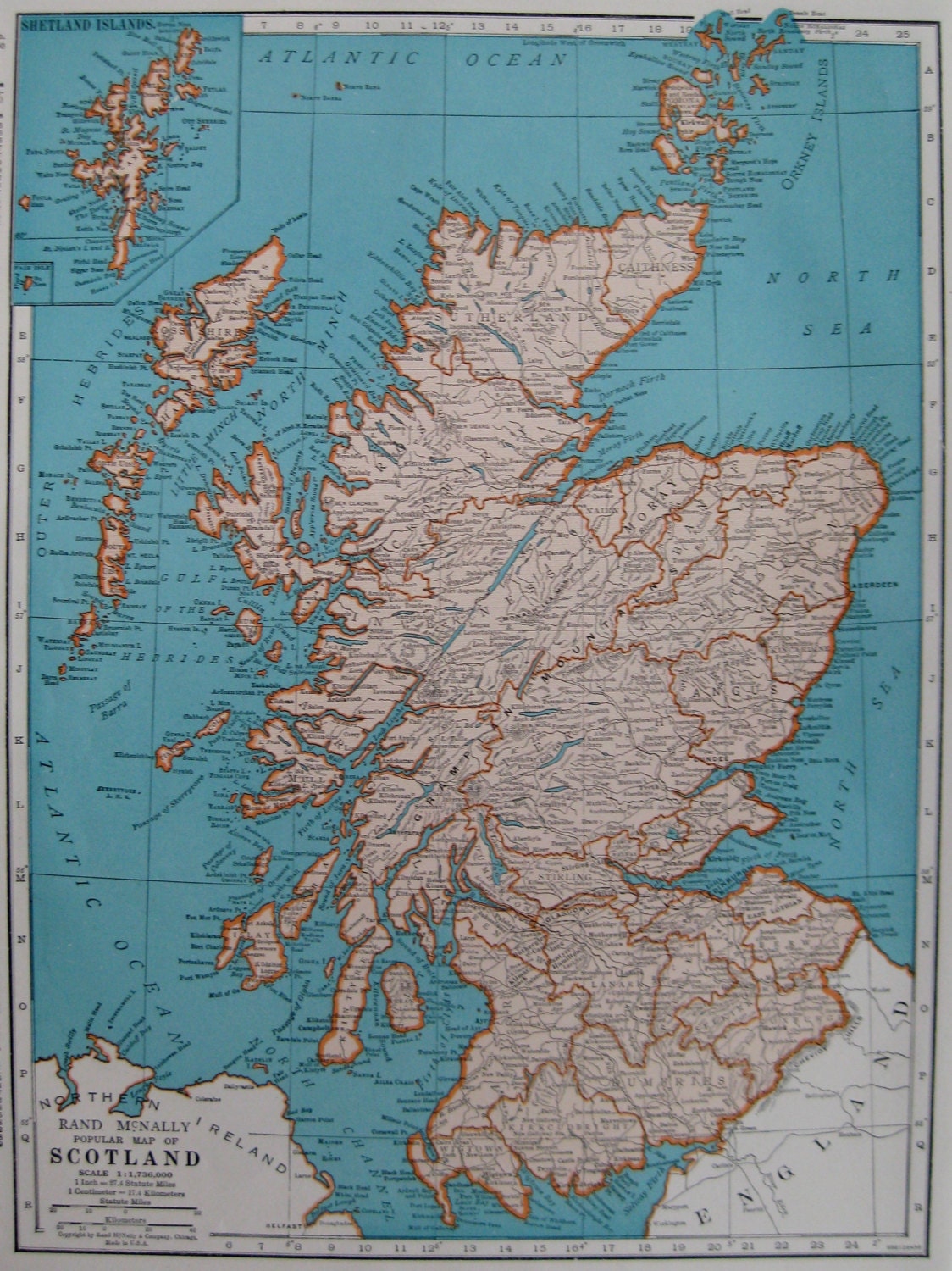 Vintage SCOTLAND Map 1940s Map of Scotland Very by plaindealing