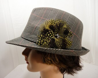 Black Tweed Fedora with Embroidered Flowers