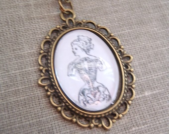 Vintage Anatomical Skeleton Lady Pendant Necklace Jewellery