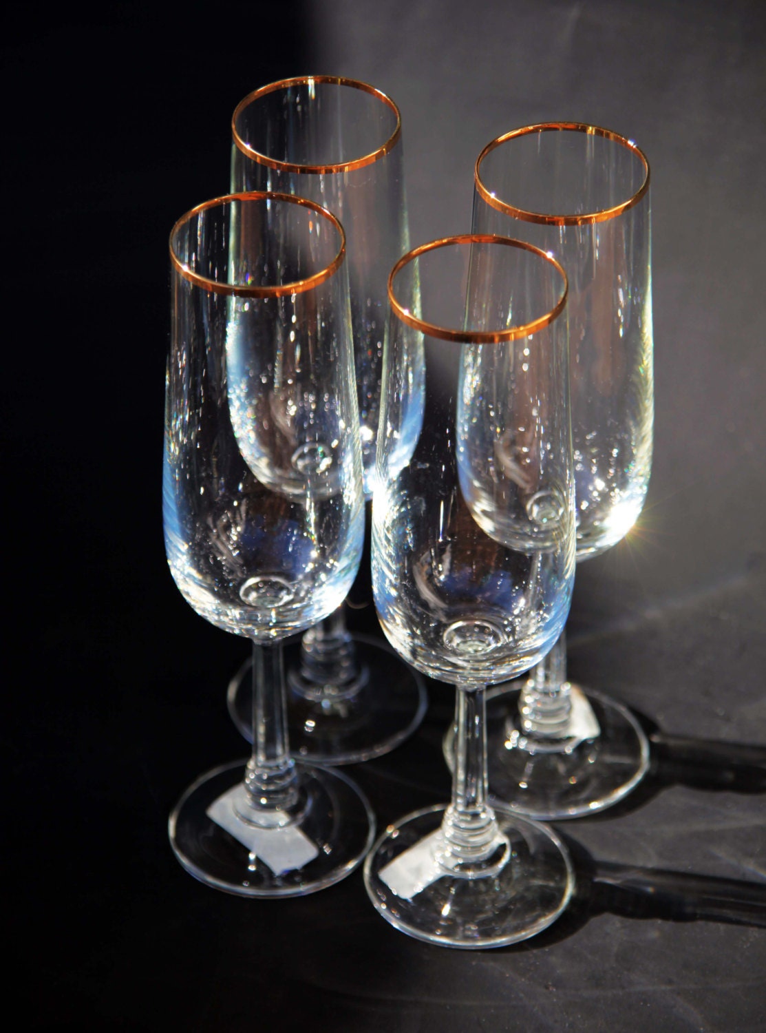 Handcrafted Crystal Champagne Toasting Flute Gold Rim Made GERMAN DEM. REPUBLIC Crystal Glass