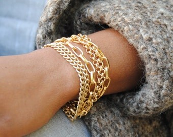 Gold Chain Bracelet-Chunky Chain Bracelet-Multi Strand Gold Bracelet-Multistrand Multichain-Gift For Her-Mothers Day Gift