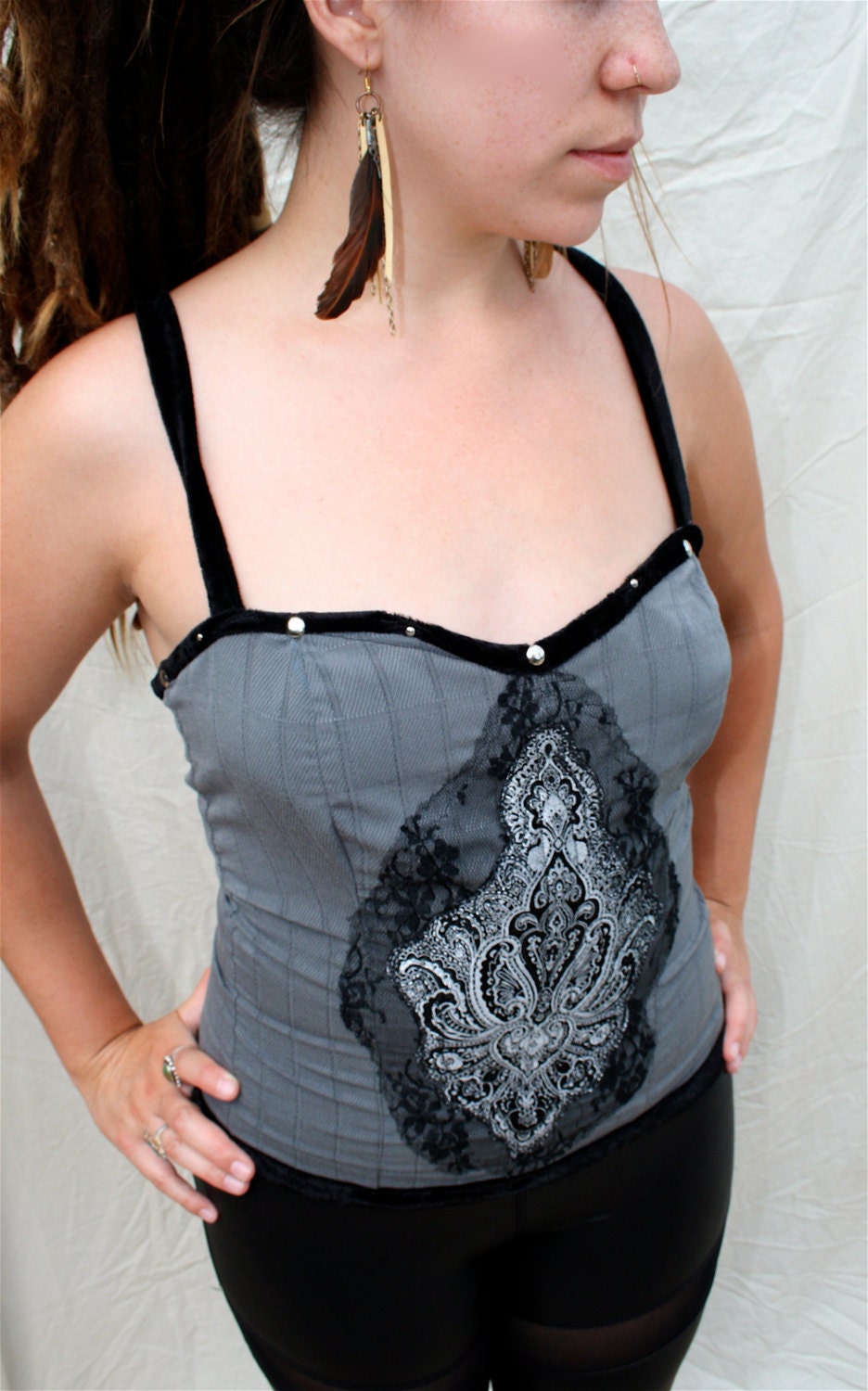 Ultra Comfortable Corset Style Tank Top Upcycled Sexy Gothic
