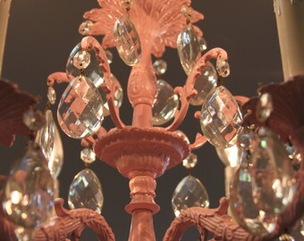 Pink Chandelier w. 60 Original Glass Teardrops