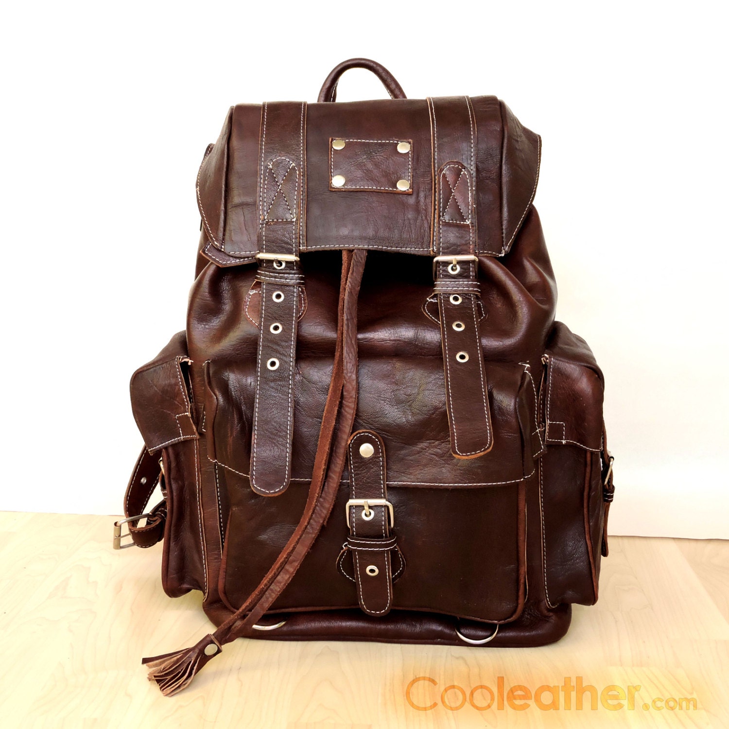 Extra Large Innovative Leather Hiking Backpack by Cooleather