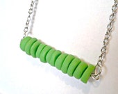 Green Disc Necklace- Polymer Clay Beaded Necklace-  Polymer Clay Disc Necklace- Spring Necklace- Beaded- Lime Green Discs