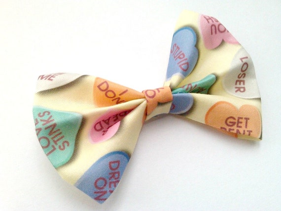 Anti-Valentines Day Candy Heart Small Hair Bow by RockabillyRevolt