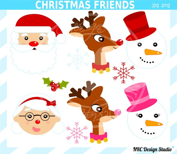 DOLLAR SALE - Cute Christmas Clip Art - Santa, Mrs. Claus, Reindeer, Snowman, Holly, Snowflake Clipart - Commercial Use Clipart Il_570xn