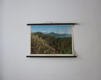 Mount Fuji Pull Down Chart - Vintage Lake Hakone Japan Landscape Poster - Home Decor