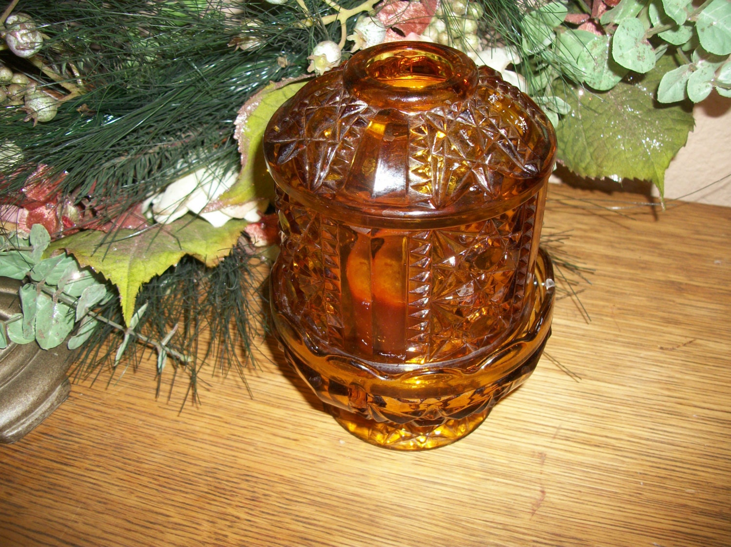 Amber Brown Glass Candle Jar Vintage Decorative by TKSPRINGTHINGS