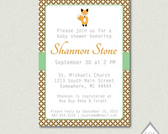 Fox Baby Shower Invitation - Printable PDF or JPEG