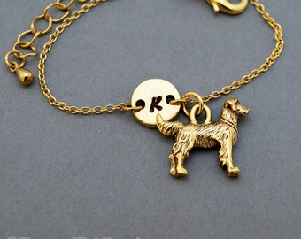 Golden Retriever charm bracelet, American Retriever, antique gold, initial bracelet, friendship, mothers, adjustable, monogram