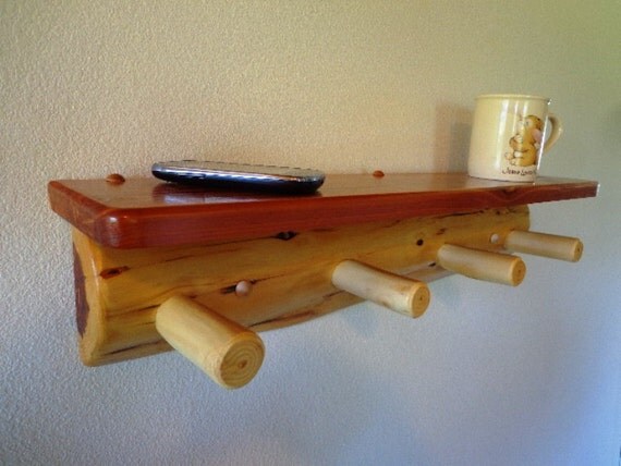 Rustic Half Log Cedar Coat Rack With Top Shelf By Ozarkrusticwood