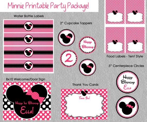 Printable Minnie Mouse Birthday Party Package by eyecandeedesigns