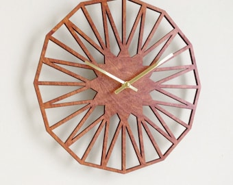 Star Clock. Modern, Geometric, Mid Century, Minimal, Laser Cut, Wood, Wall, Art, Decor, Clock.