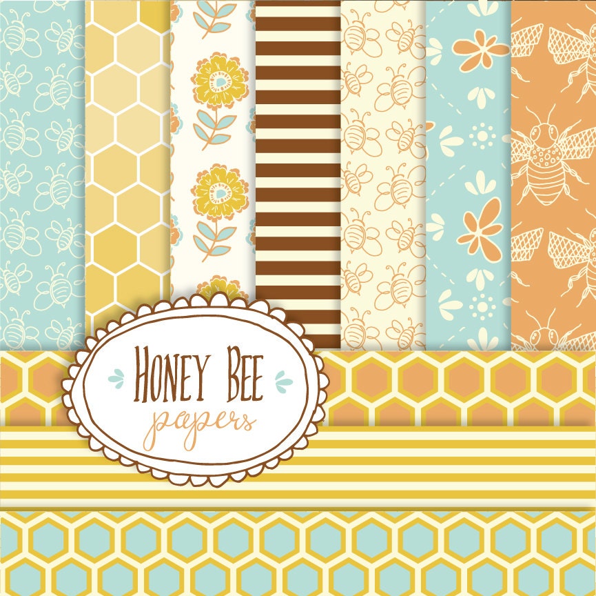 Download Honey Bee Paper Pack // Digital Papers // Bumble Bee Honeycomb