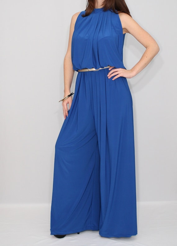 Wide Leg Jumpsuit Cobalt blue jumpsuit Halter by KSclothing
