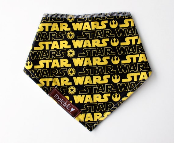 Baby bandana bib hand made from Star Wars fabric - Star Wars logo - Black and yellow