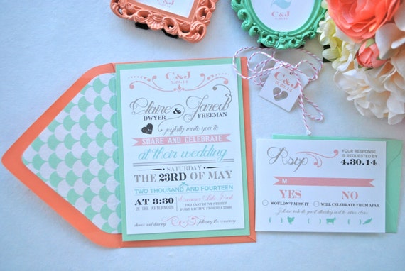 Rustic Coral Wedding Invitations 10