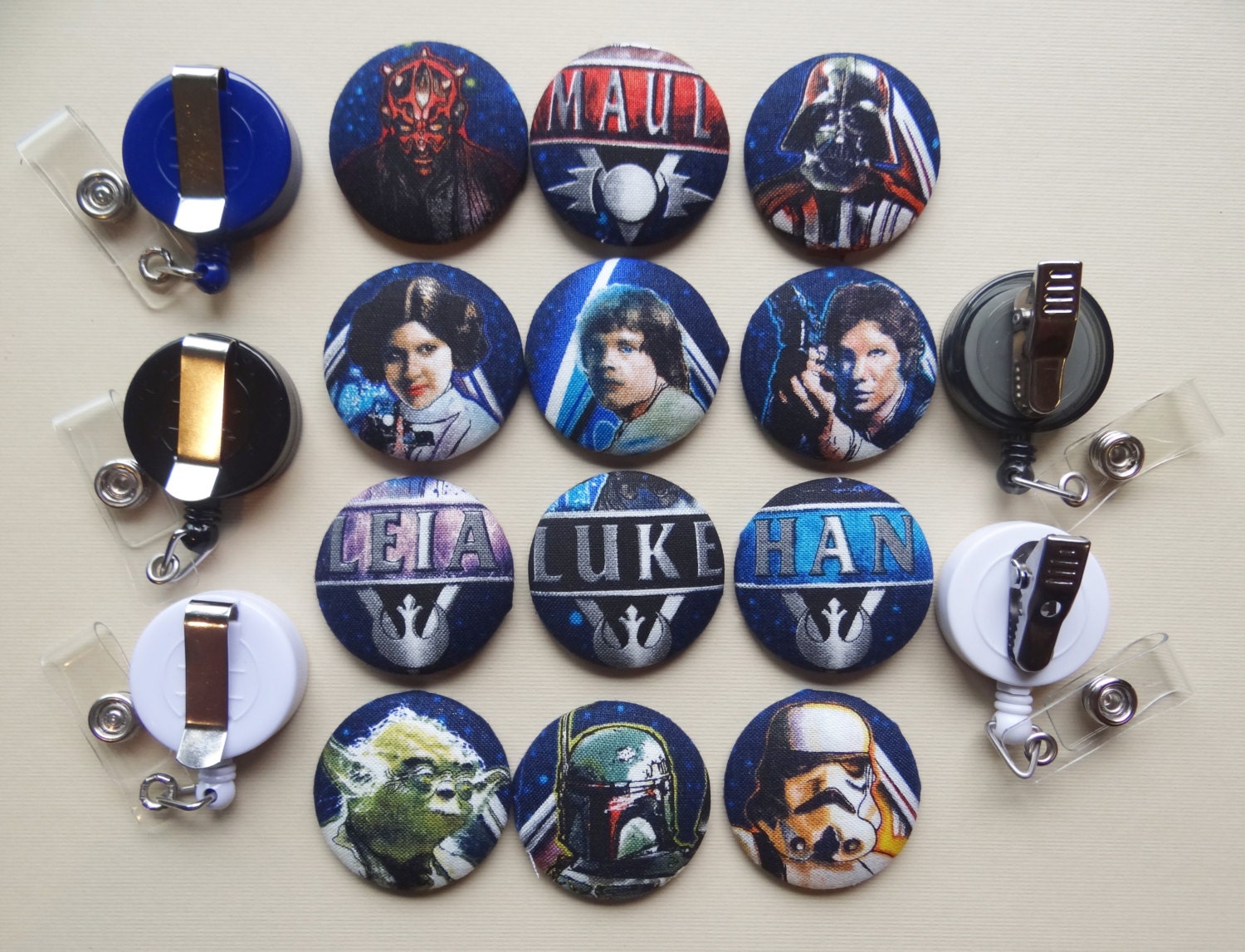 Retractable Badge Holder Fabric Covered Button by PinAButtonOnIt