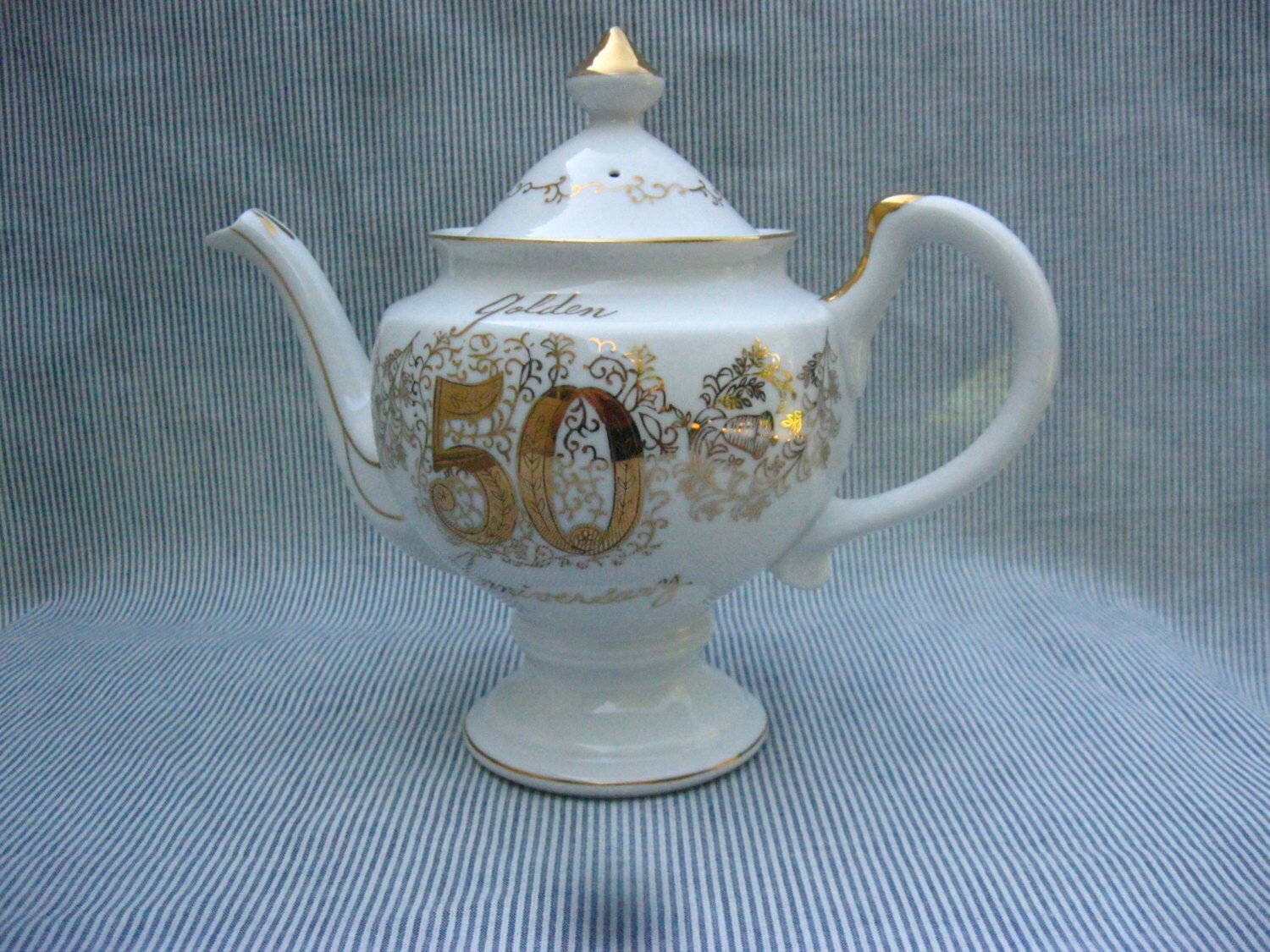 Vintage Norcrest Tea Pot / Fine China / Golden 50th