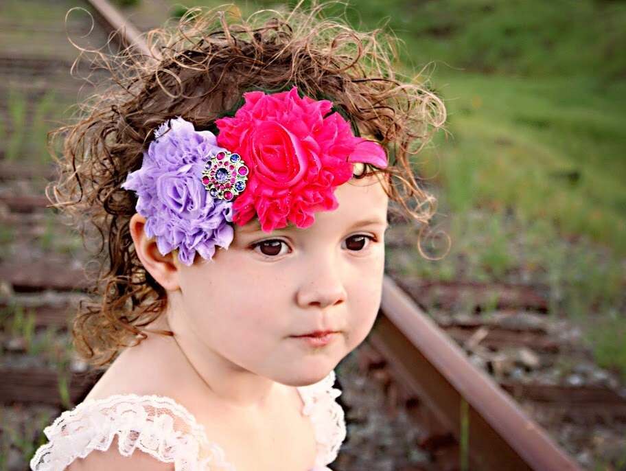 Pink Lavender Headband, Glitter Shabby Headband, Pink Baby Headband