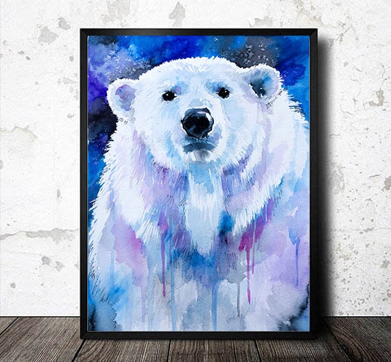 Polar bear watercolor painting print watercolor animal