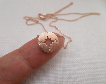 Tiny Gold, Silver or Rose Gold circle disk necklace, compass necklace