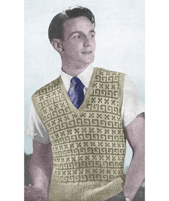 1940s Knitting Pattern for Mens Fair Isle Pullover / Sweater