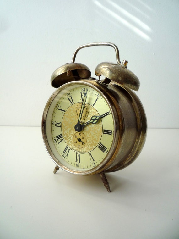 Big VINTAGE ALARM CLOCK Big Gold Alarm by RedChiliPeppers